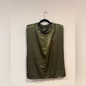 Satin Olive Green Top With Shoulder Pads